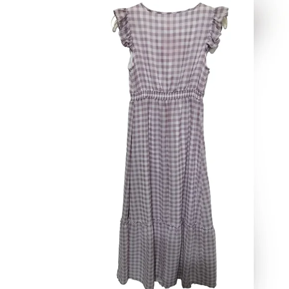 (1643)Isabel Maternity Purple Gingham Spring Maxi Dress Size XS - Picture 2 of 8